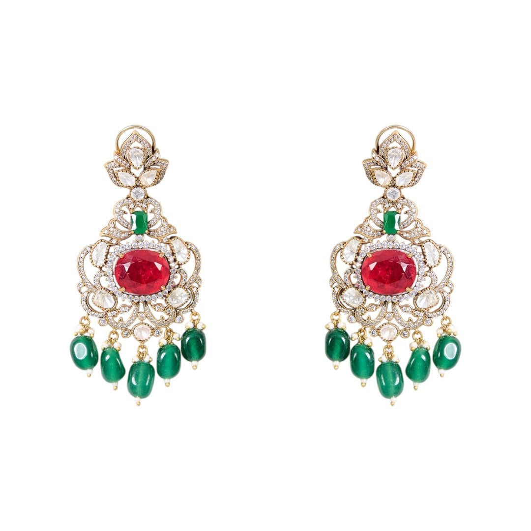 Traditional Green & Red Kundan Choker Necklace Set for Women