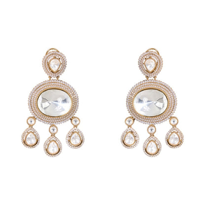 Gold-Toned Kundan Polki Bridal Necklace Set with Matching Earrings