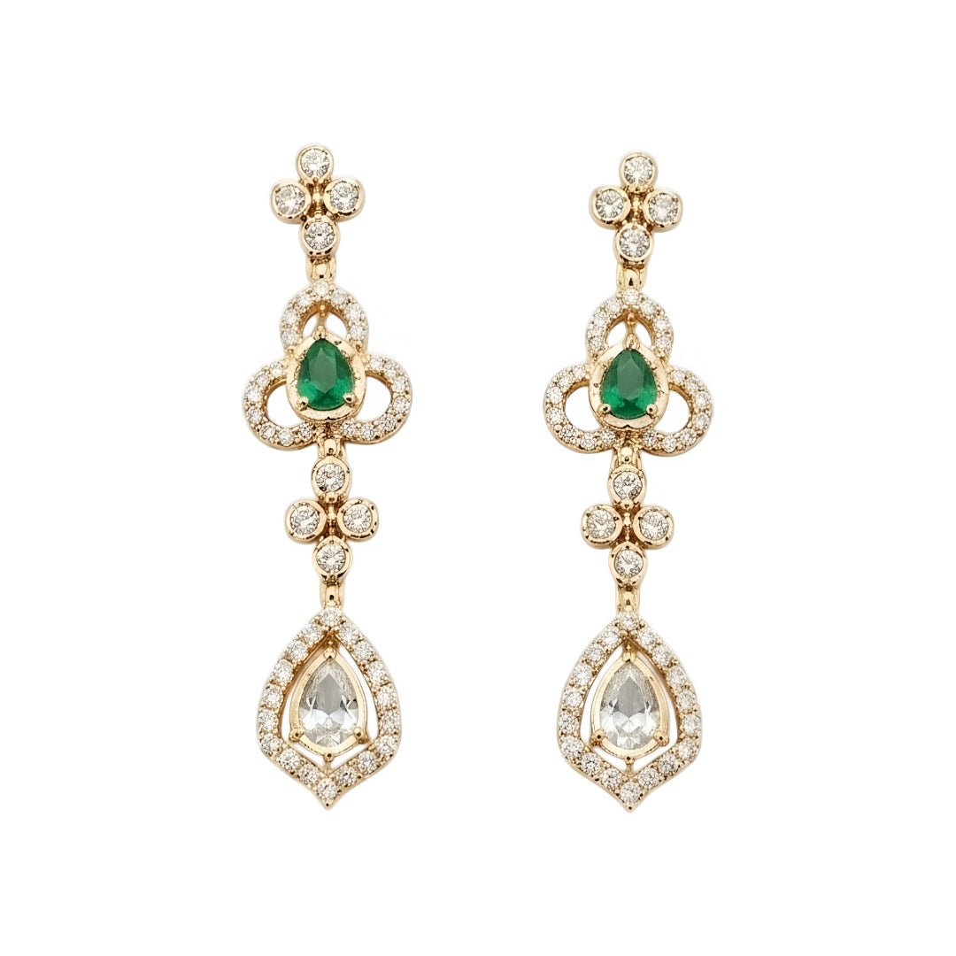Gold-Plated Green Stone & American Diamond Necklace Set with Matching Drop Earrings for Women