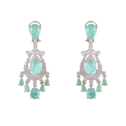 “Silver-toned green stone necklace set with matching earrings for women – elegant bridal and festive jewelry”