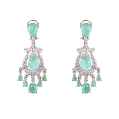 Elegant Silver-Toned Green Stone Necklace Set with Matching Earrings for Women - Auraa Trends