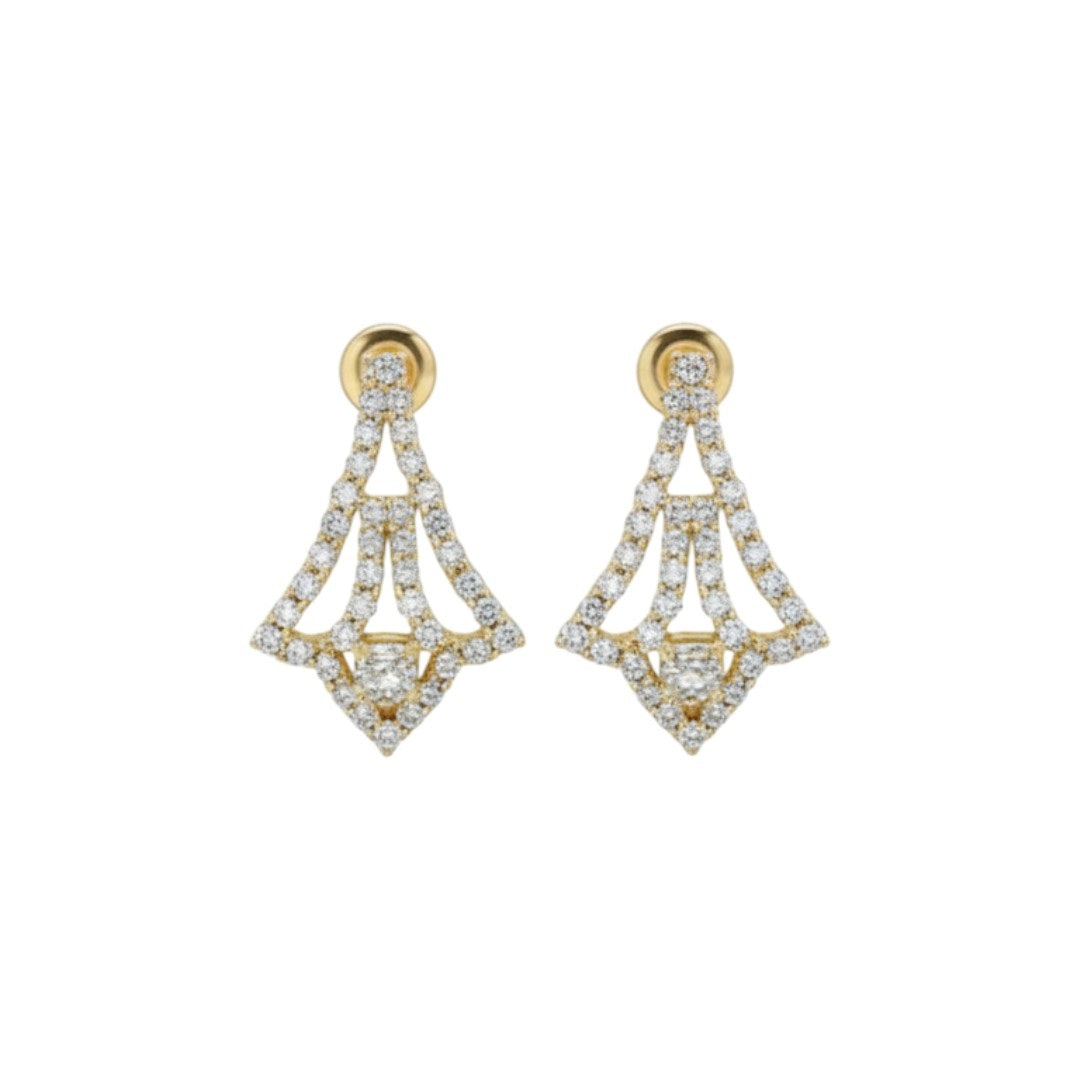 Elegant diamond-look necklace set with matching earrings on red display stand