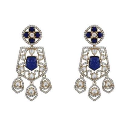 "Royal Blue Beaded Kundan Choker Necklace Set with Earrings – Traditional Indian Bridal Jewelry"