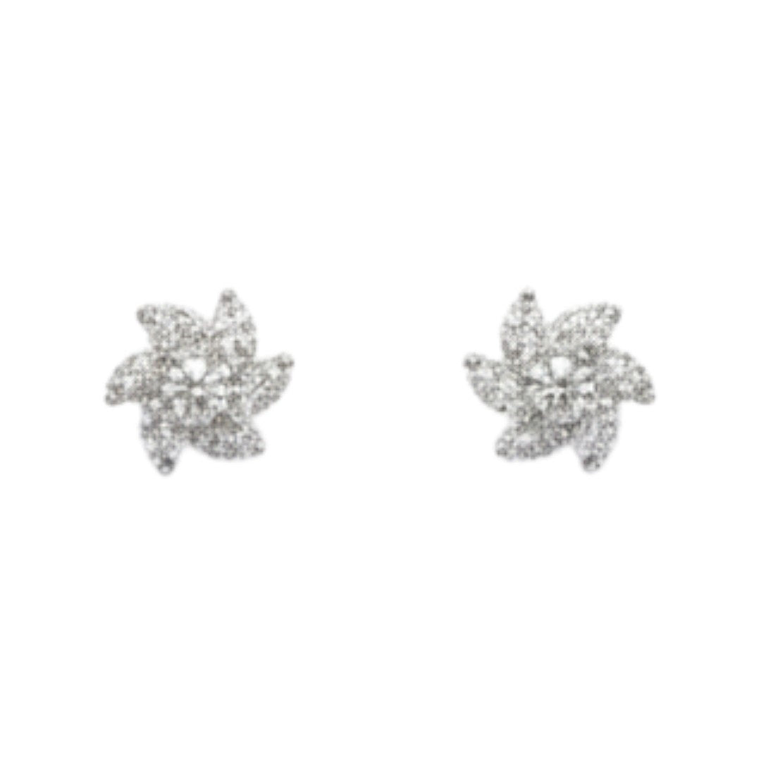Sparkling floral American diamond necklace with matching earrings displayed on red velvet stand