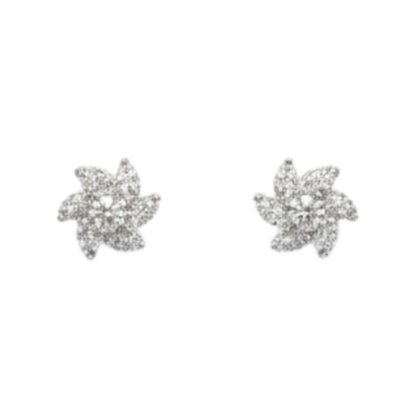 Sparkling floral American diamond necklace with matching earrings displayed on red velvet stand