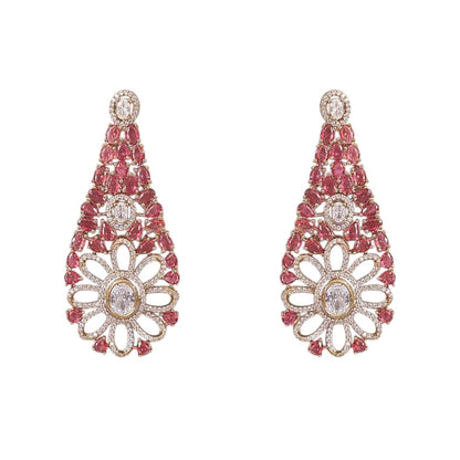 Gold-plated ruby and diamond floral choker necklace set with matching earrings – luxury bridal jewelry for women