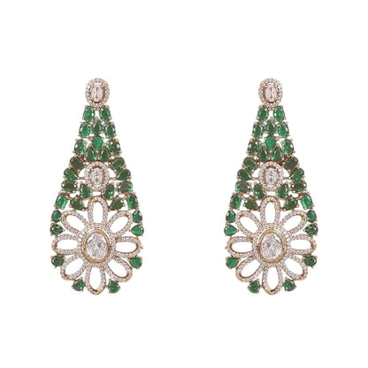 Green Kundan and CZ Stone Floral Choker Necklace Set with Matching Earrings for Women