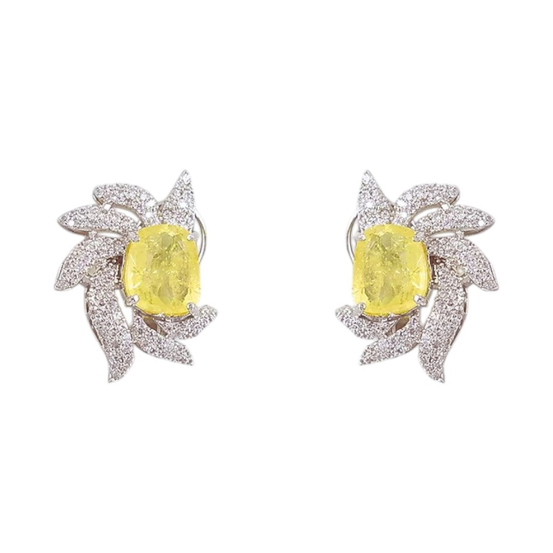 Luxury silver plated necklace set with yellow gemstone and matching earrings