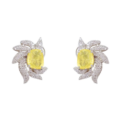 Luxury silver plated necklace set with yellow gemstone and matching earrings