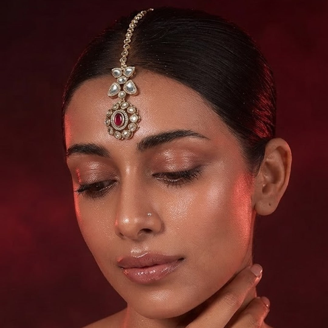 Kundan Polki Maang Tikka with Ruby Drop