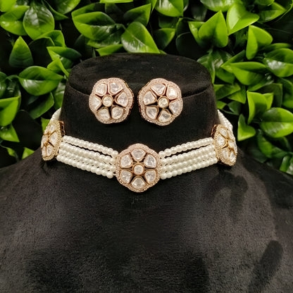 Elegant Kundan & Pearl Choker Necklace Set with Matching Stud Earrings