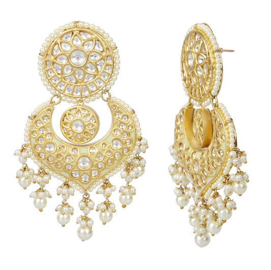 Elegant 22KT Gold-Plated Chandbaali Earrings with Pearl Drops - Auraa Trends - Chandbali - 22k gold chandbali earrings
