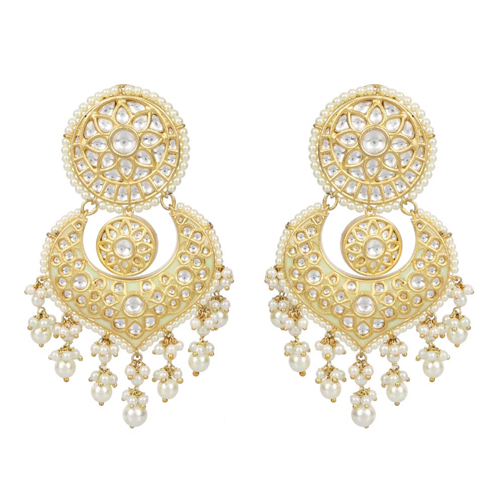 Elegant 22KT Gold-Plated Chandbaali Earrings with Pearl Drops - Auraa Trends - Chandbali - 22k gold chandbali earrings