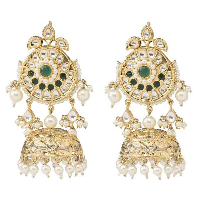 Elegant 22KT Gold-Plated Chandbaali Earrings with Pearl Drops - Auraa Trends - Chandbali - 22k gold chandbali earrings