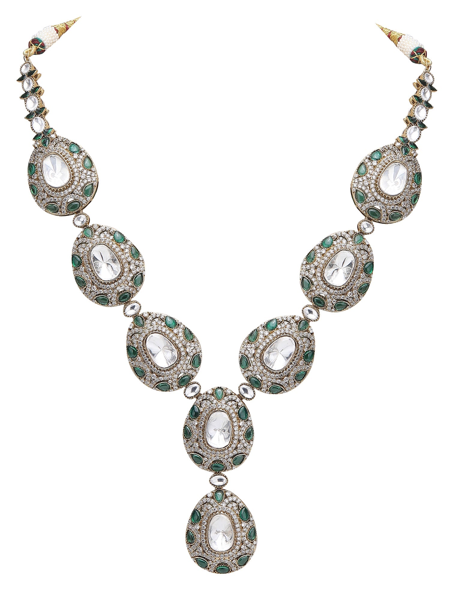 Elegant Colourless Crystal Necklace Set - Stylish Kundan & Polki Jewelry for Women - Auraa Trends - Necklace Set - Necklace