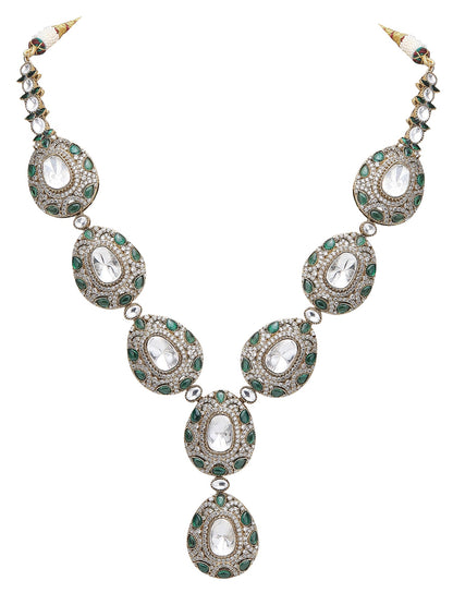 Elegant Colourless Crystal Necklace Set - Stylish Kundan & Polki Jewelry for Women - Auraa Trends - Necklace Set - Necklace