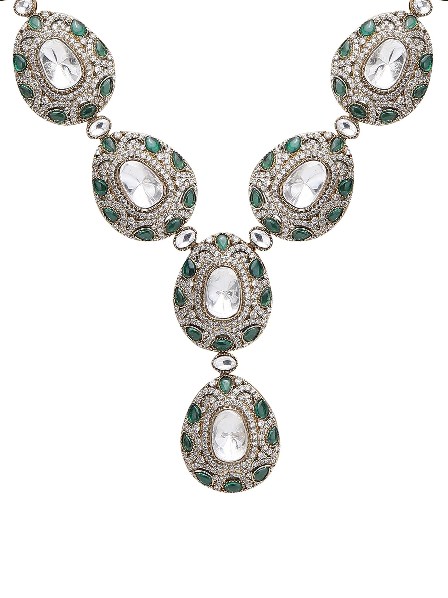 Elegant Colourless Crystal Necklace Set - Stylish Kundan & Polki Jewelry for Women - Auraa Trends - Necklace Set - Necklace