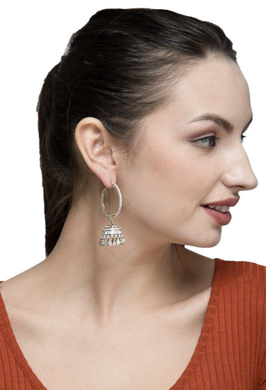 Elegant Diamond Jhumka Hoop Earrings – Sparkling Silver - Auraa Trends - Jhumka - # - Auraa Trends - Diamonte Bali Jhumka Earring