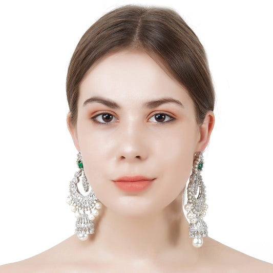 Elegant Diamonte Chandbaali Earrings - Auraa Trends - Chandbali - # - Auraa Trends - Elegant Diamonte Earrings