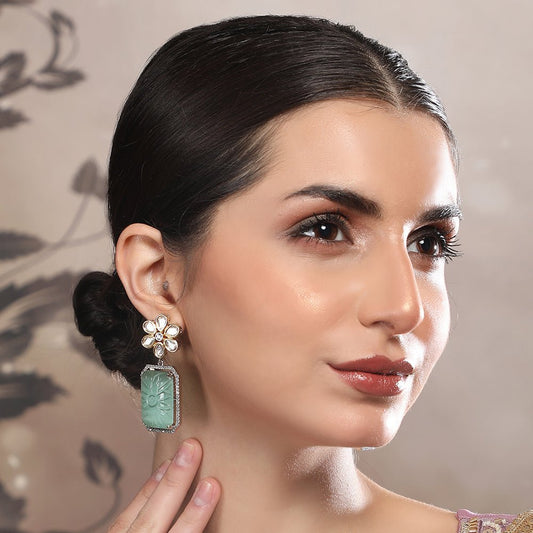 Elegant Floral Mint Green Stone Drop Earrings - Auraa Trends - Drop - Elegant Floral Mint Green Stone Drop Earrings