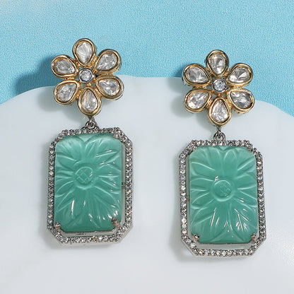 Elegant Floral Mint Green Stone Drop Earrings - Auraa Trends - Drop - Elegant Floral Mint Green Stone Drop Earrings