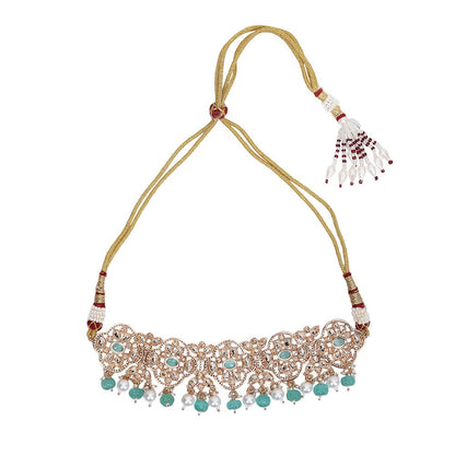 Elegant Gold & Green Pearl Choker Necklace & Earring Set - Auraa Trends - Choker -Trends - Shop Choker Necklace & Earring Set