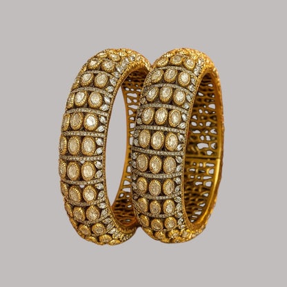 Elegant Gold - Plated Diamond - Style Bridal Bangle Set with Sparkling Stones - Auraa Trends - Bangles -  - Auraa Trends - Elegant Gold - Plated Diamond - Style Bridal Bangle Set with Sparkling Stones