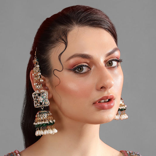 Elegant Gold - Plated Kundan Jhumka Earrings - Auraa Trends - Jhumka - Elegant Gold - Plated Kundan Jhumka Earrings