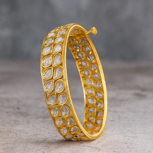 Elegant Gold - Plated Tear - Drop Polki Stone Bangles - Auraa Trends - Bangles -  - Auraa Trends - Elegant Gold - Plated Tear - Drop Polki Stone Bangles
