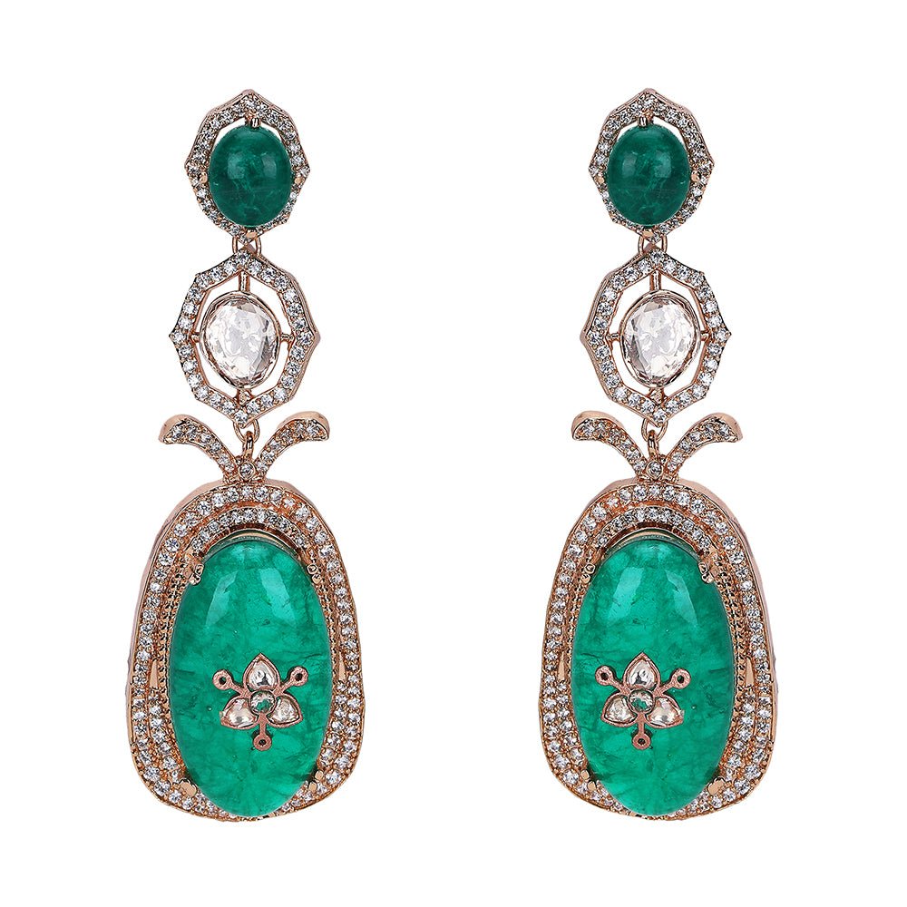 Elegant Green Gemstone Drop Earrings - Auraa Trends - Dro - Auraa Trends - buy Elegant Green Gemstone Drop Earrings online