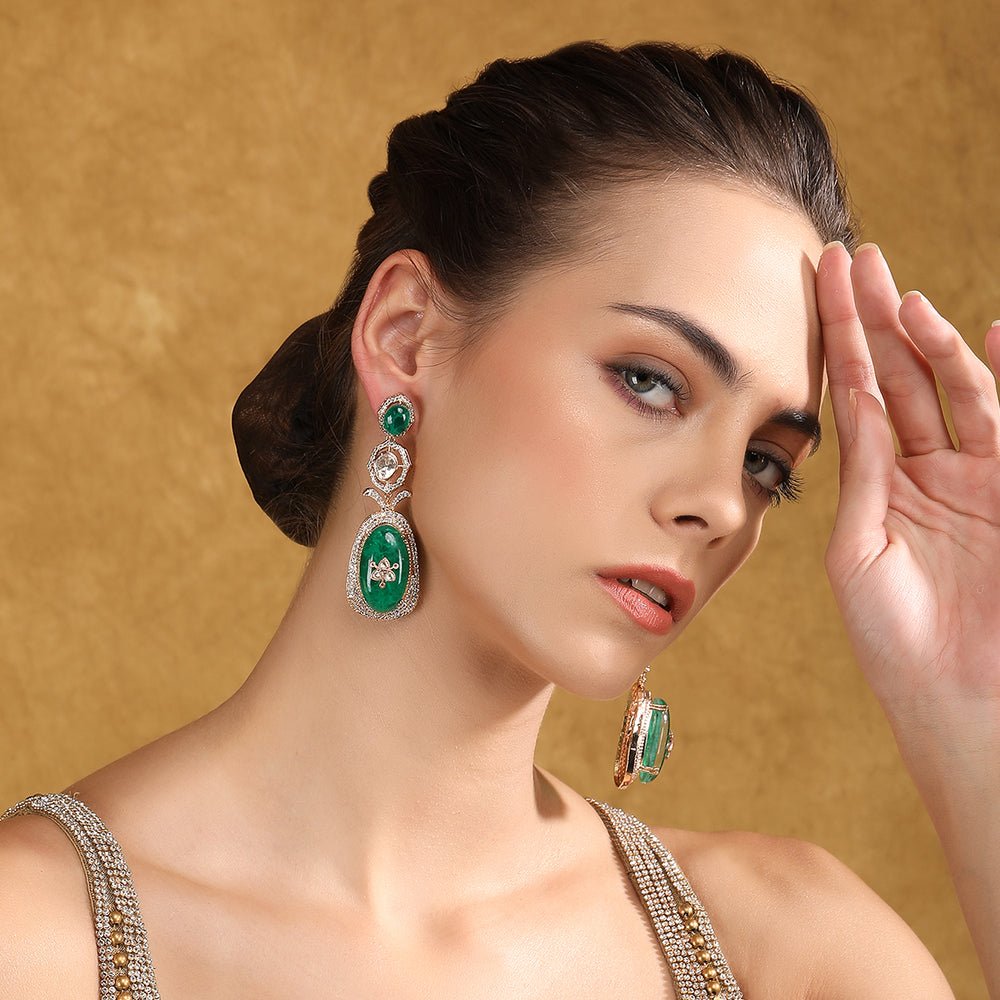 Elegant Green Gemstone Drop Earrings - Auraa Trends - Drop - # - Auraa Trends - Elegant Green Gemstone Drop Earrings