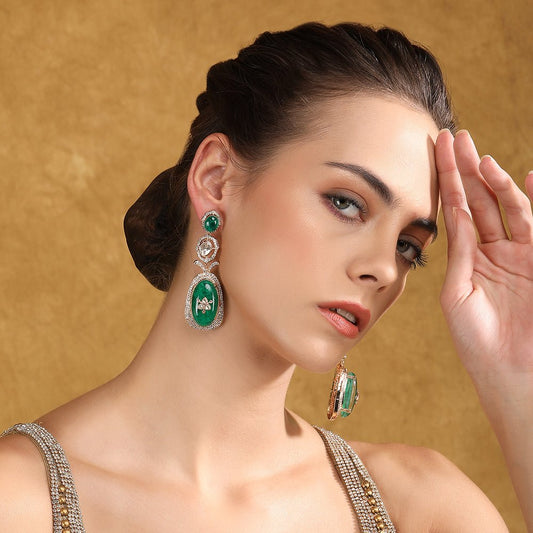 Elegant Green Gemstone Drop Earrings - Auraa Trends - Drop - # - Auraa Trends - Elegant Green Gemstone Drop Earrings