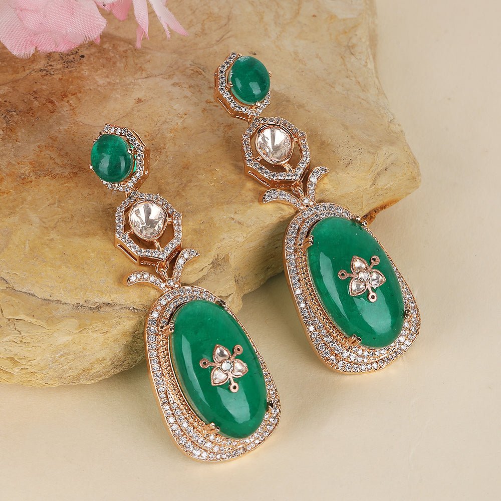Elegant Green Gemstone Drop Earrings - Auraa Trends - Drop - # - Auraa Trends - Elegant Green Gemstone Drop Earrings