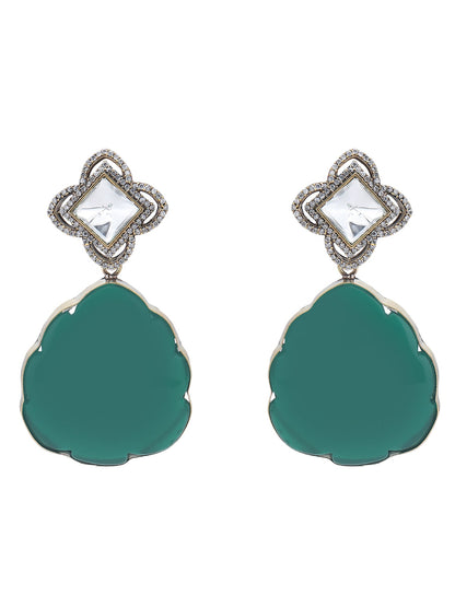 Elegant Green Kundan-Polki Gold-Toned & White Gold Plated Handcrafted Necklace Set - Auraa Trends - Necklace Set -Festive