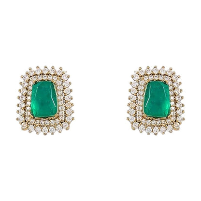 Elegant Green Pendant Kundan Choker Necklace Set with Stud Earrings for Women - Auraa Trends - Necklace Set -  - Auraa Trends - "Traditional gold - plated Kundan choker necklace set with bold green rectangular pendant and matching stud earrings for women – ideal for weddings and festive wear"