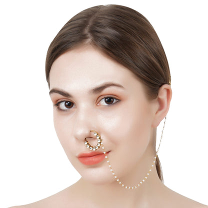 Elegant Kundan Bridal Nath with Pearl Chain - Auraa Trends - Nath - Trends - Make a Statement with Kundan Nath, Order Now