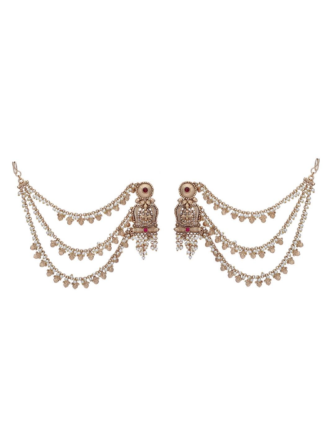 Elegant Kundan Earrings with Kaan Chain - Auraa Trends - Earrings with Kaan Chain - Elegant Kundan Earrings with Kaan Chain