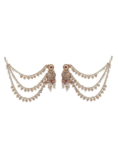 Elegant Kundan Earrings with Kaan Chain - Auraa Trends - Earrings with Kaan Chain - Elegant Kundan Earrings with Kaan Chain