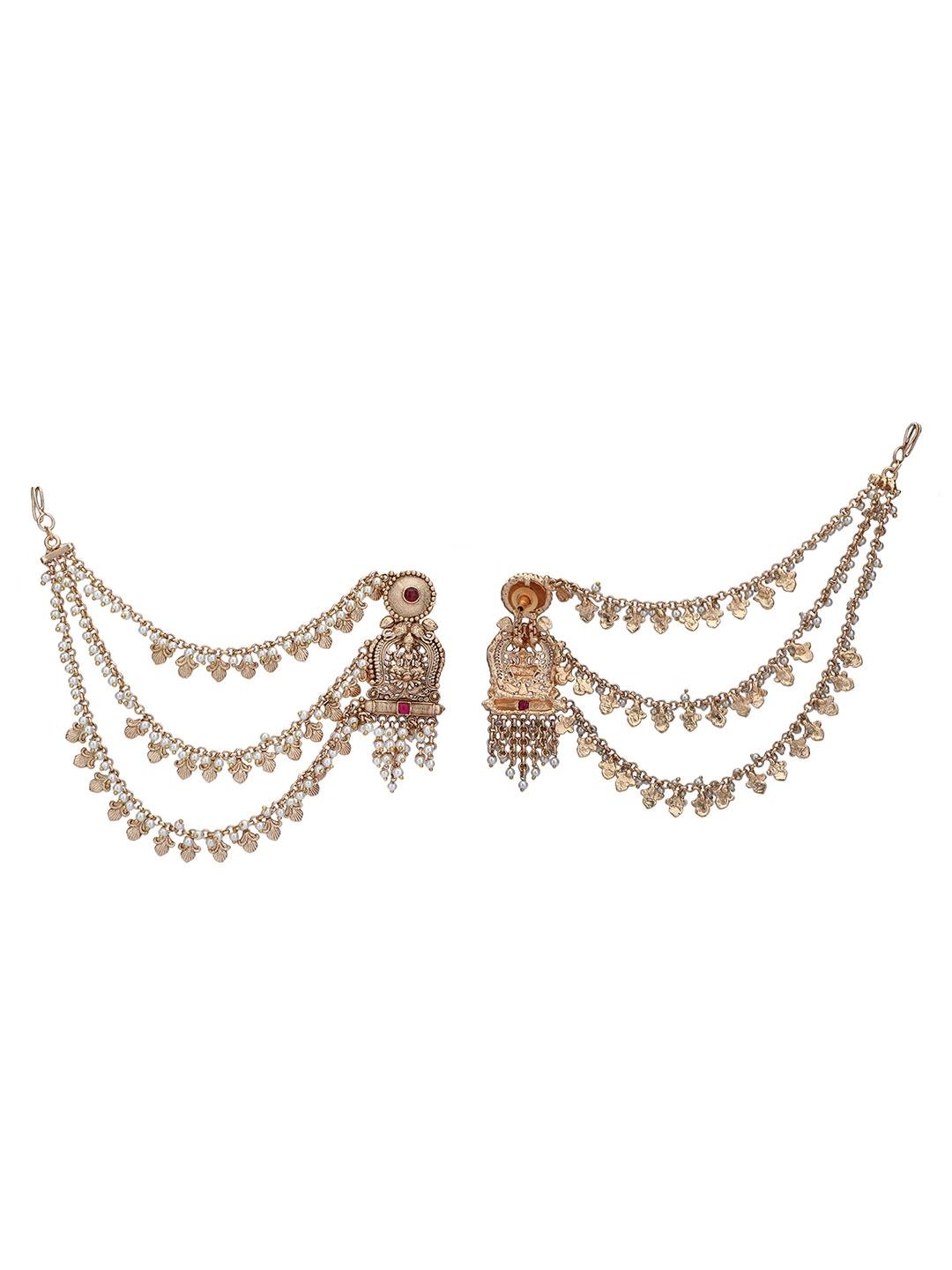 Elegant Kundan Earrings with Kaan Chain - Auraa Trends - Earrings with Kaan Chain - Elegant Kundan Earrings with Kaan Chain
