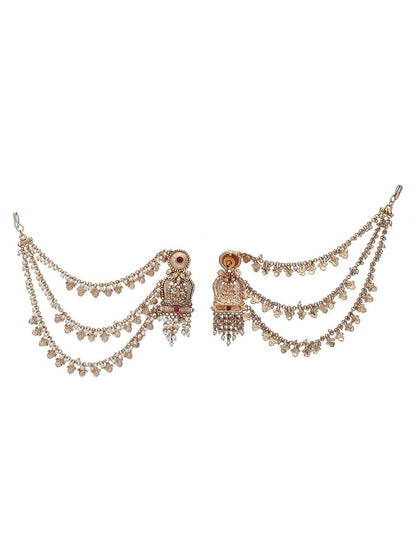 Elegant Kundan Earrings with Kaan Chain - Auraa Trends - Earrings with Kaan Chain - Elegant Kundan Earrings with Kaan Chain