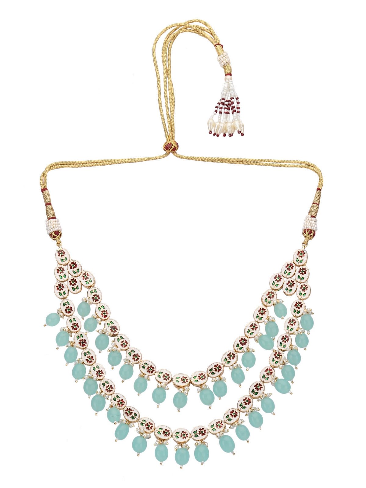 Elegant Kundan Necklace Set with Aqua Blue Beads - Auraa Trends - Necklace Set - Necklace Necklace sets New Arrivals
