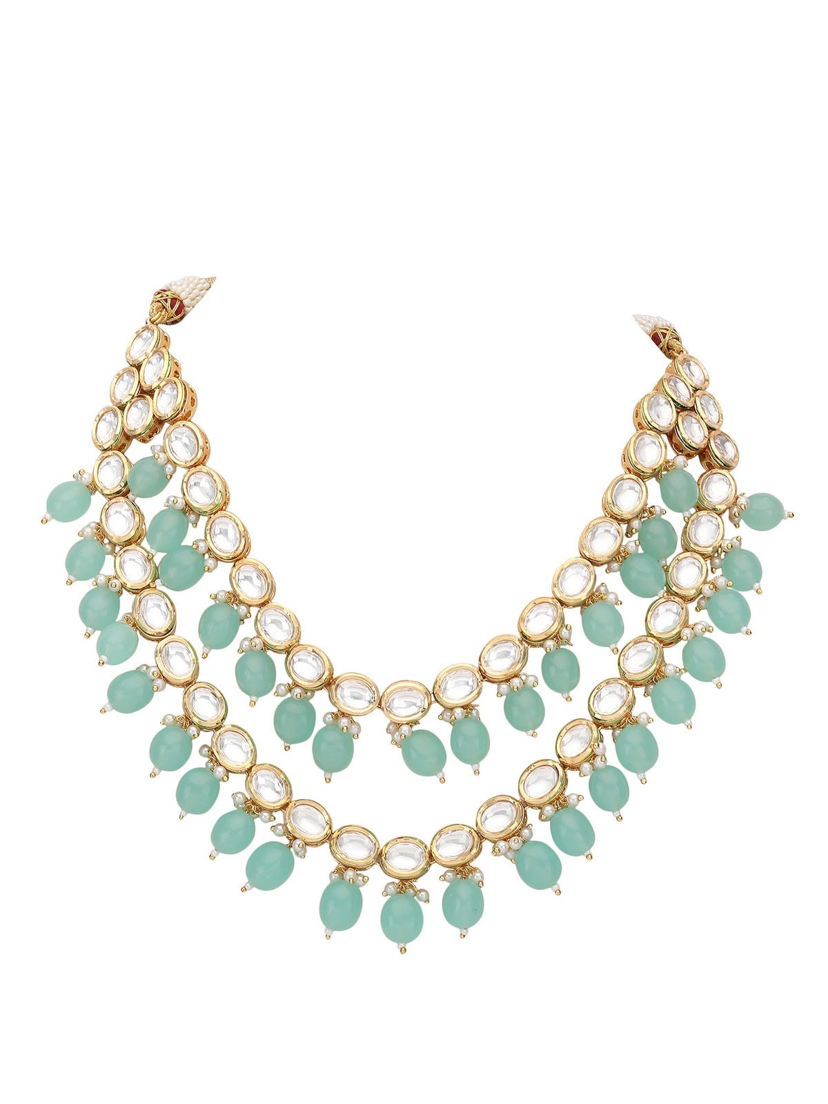 Elegant Kundan Necklace Set with Aqua Blue Beads - Auraa Trends - Necklace Set - Necklace Necklace sets New Arrivals