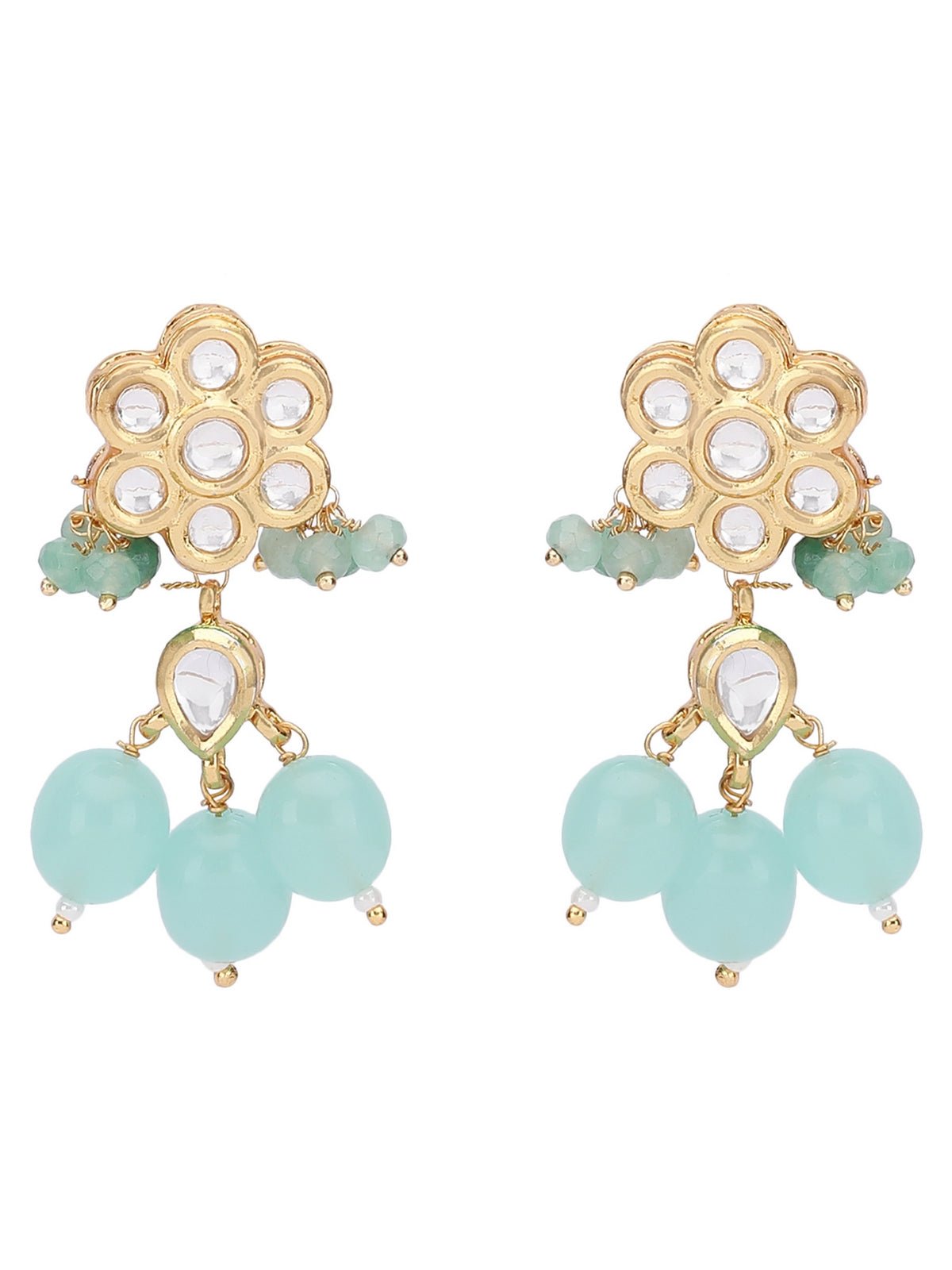 Elegant Kundan Necklace Set with Aqua Blue Beads - Auraa Trends - Necklace Set - Necklace Necklace sets New Arrivals
