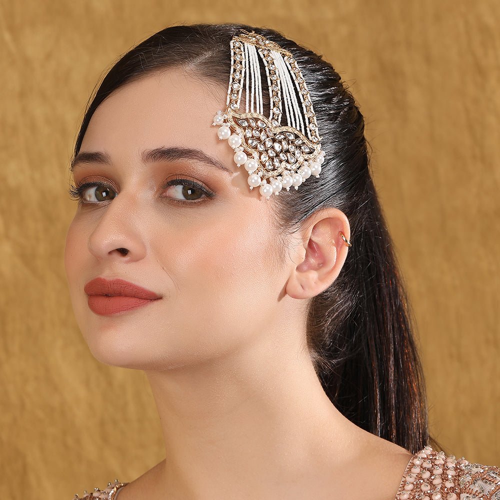 Elegant Kundan & Pearl Bridal Passa - Auraa Trends - Passa - # - Auraa Trends - Elegant Kundan & Pearl Bridal Passa