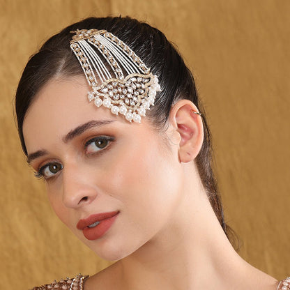 Elegant Kundan & Pearl Bridal Passa - Auraa Trends - Passa - # - Auraa Trends - Elegant Kundan & Pearl Bridal Passa