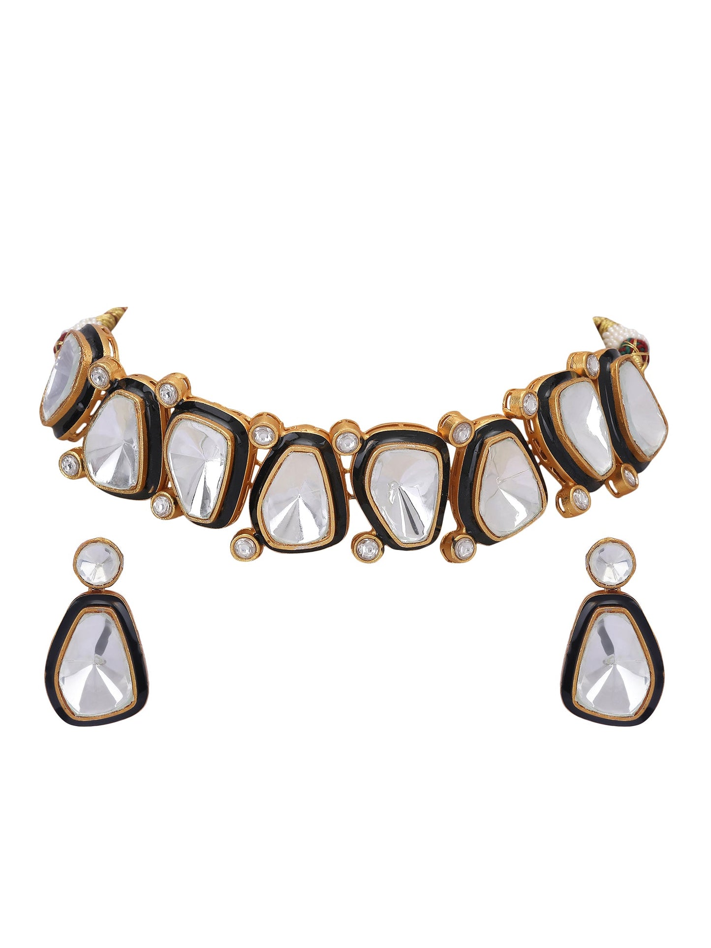 Elegant Kundan Polki Choker Necklace Set - Auraa Trends - Choker - Auraa Trends - Elegant Kundan Polki Choker Necklace Set