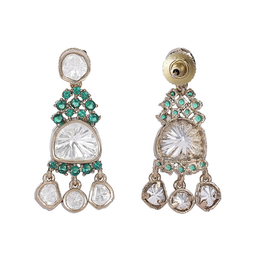 Elegant Kundan Polki Necklace Set with Emerald Accents - Auraa Trends - Necklace Set - # - Auraa Trends - Earrings