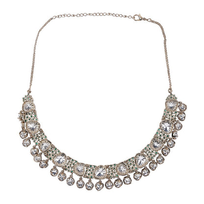 Elegant Kundan Polki Necklace Set with Emerald Accents - Auraa Trends - Necklace Set - # - Auraa Trends - necklace