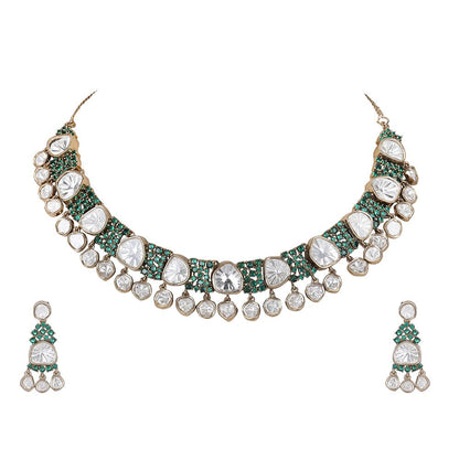 Elegant Kundan Polki Necklace Set with Emerald Accents - Auraa Trends - Necklace Set - # - Auraa Trends - order Necklace set