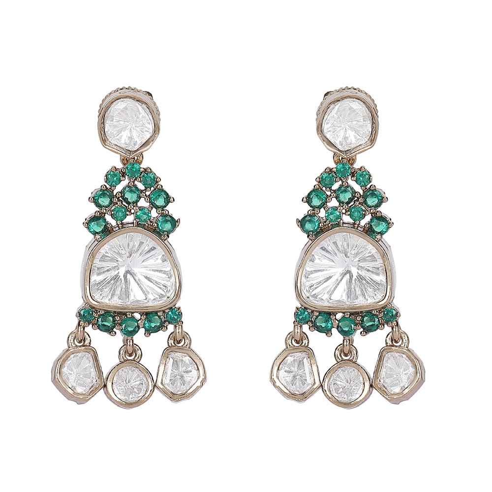 Elegant Kundan Polki Necklace Set with Emerald Accents - Auraa Trends - Necklace Set - Auraa Trends - Necklace set for girl